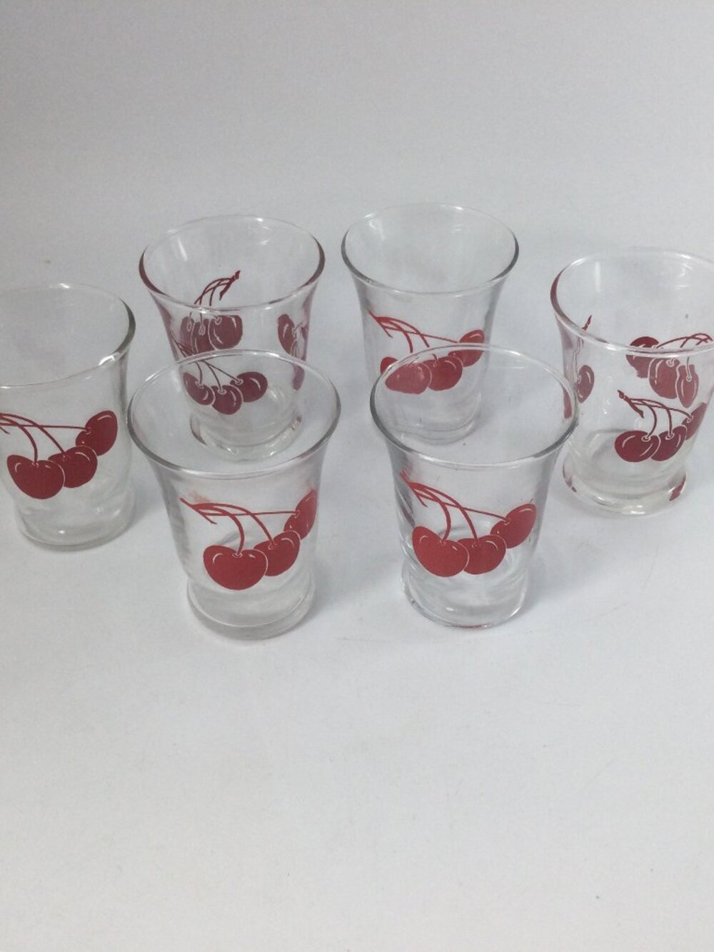 Vintage Libbey Shot Glasses Mid Century Modern Red Cherry Pattern Set of 6 READ
